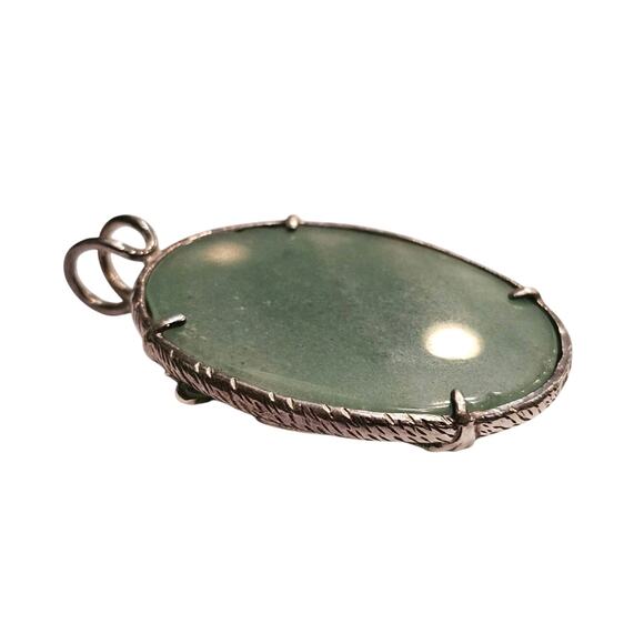 Vintage Sterling Silver Aventurine Carved Butterfly Pendant | Floral & Nature - Picture 3 of 3